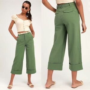 NWT Lulus Brookside Olive Green Wide-Leg‎ Cropped Jeans Sz 24